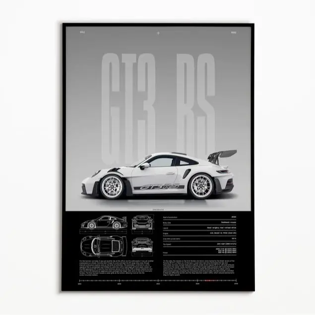 Hypercar Art Print – Porsche 911 GT3 RS 992 Poster for Car Lovers, Luxury Supercar Wall Art, Perfect Gift for Auto Enthusiasts