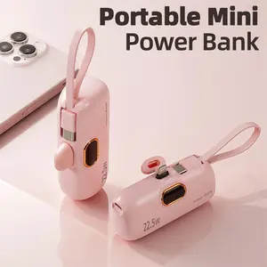 【Father's Day Gift】Ultra Mini Portable Power Bank (5000mAh), 22.5W PD Fast Charging Portable Charger, 5000-10000mAh Capacity, Dual USB Type-C & Lightning Output, Lightweight Compact Smartphone Accessory for Travel