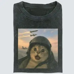 [DTG Printing] Funny Animal Vintage Graphic Tee, Soldier Cat T-Shirt, Cat Wars Animal Shirt, Unisex Meme Cringe Funny Shirt Unisex Meme Funny Dump Shirt, Vintage Meme  Menswear , Womenswear , Streetwear