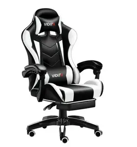 Gaming Chair with Adjustable Footrest, High Back Office Chair with Lumbar Support & Adjustable Headrest Video Game Chairs for Adults Black & White