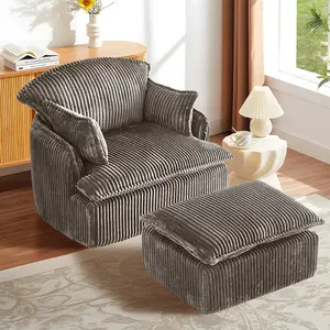47.2'' Compressed Sofa Chair with Ottoman ,Boneless Foam Plush Corduroy Lounge, Soft Cofy Compression Sofa Bed, Tiktok Viral Clearance Furniture Cloud Couch Comfy Sofa Set ,No Assembly for Reading ,Living Room, Bedroom, Office