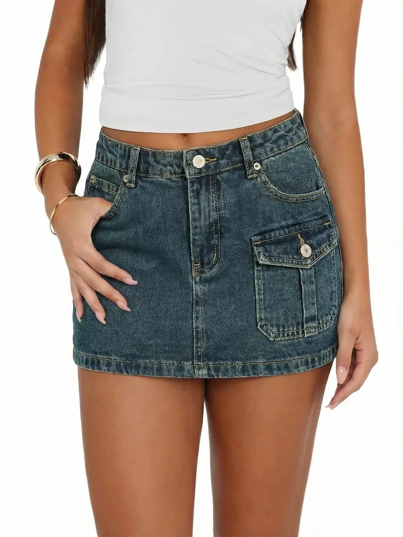 flip over denim skirt - TikTok Shop