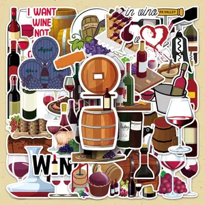 Wine Themed Self Adhesive Sticker, 100pcs/set Creative Wine Design Decorative Stickers, DIY Decorative Sticker for Scrapbooking & Journal Making, High Adhesive Stickers