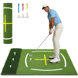 5x4 ft Dual Turf Golf Hitting Mat, Stance Guide & Swing Path Lines, Thick PE EVA Shock Absorbent Base, Portable Foldable Golf Practice Mat, Indoor Outdoor Garage Backyard Training, Ideal Golf Gifts for Men