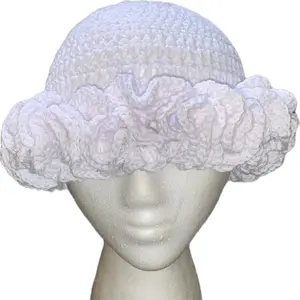 Crochet Solid White Ruffle Hat with Elegant Design and Soft Material for Comfortable Wear