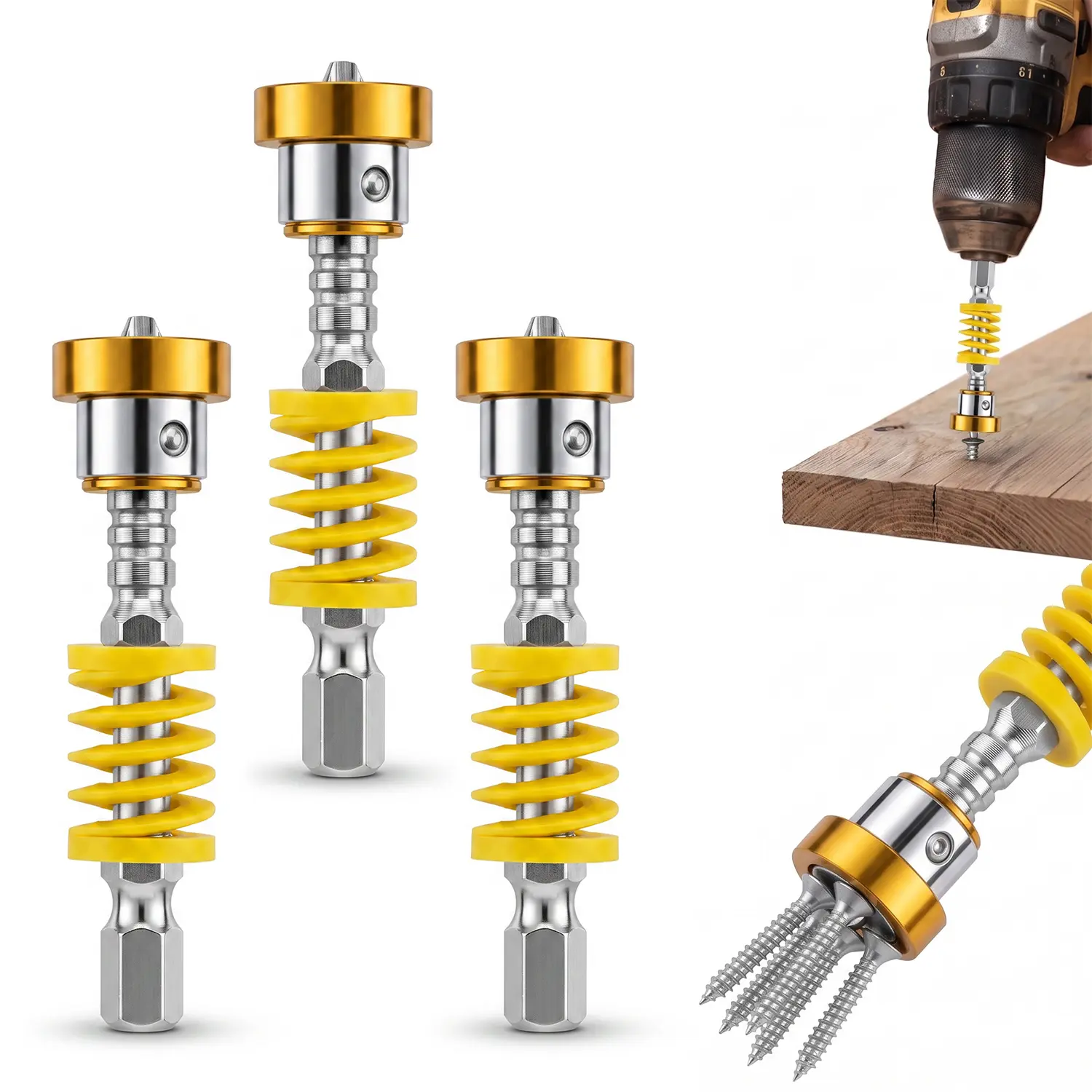Magnetic Screwdriver Bits Set (Pack of 3) - Spring-Loaded Quick Change Hex Shank Drill Attachment Tool Kits for Electric Drills, Power Tools, Drill Work
