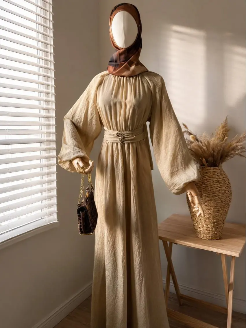 Elegant Turkish Long Sleeve Maxi Dress for Women - Green