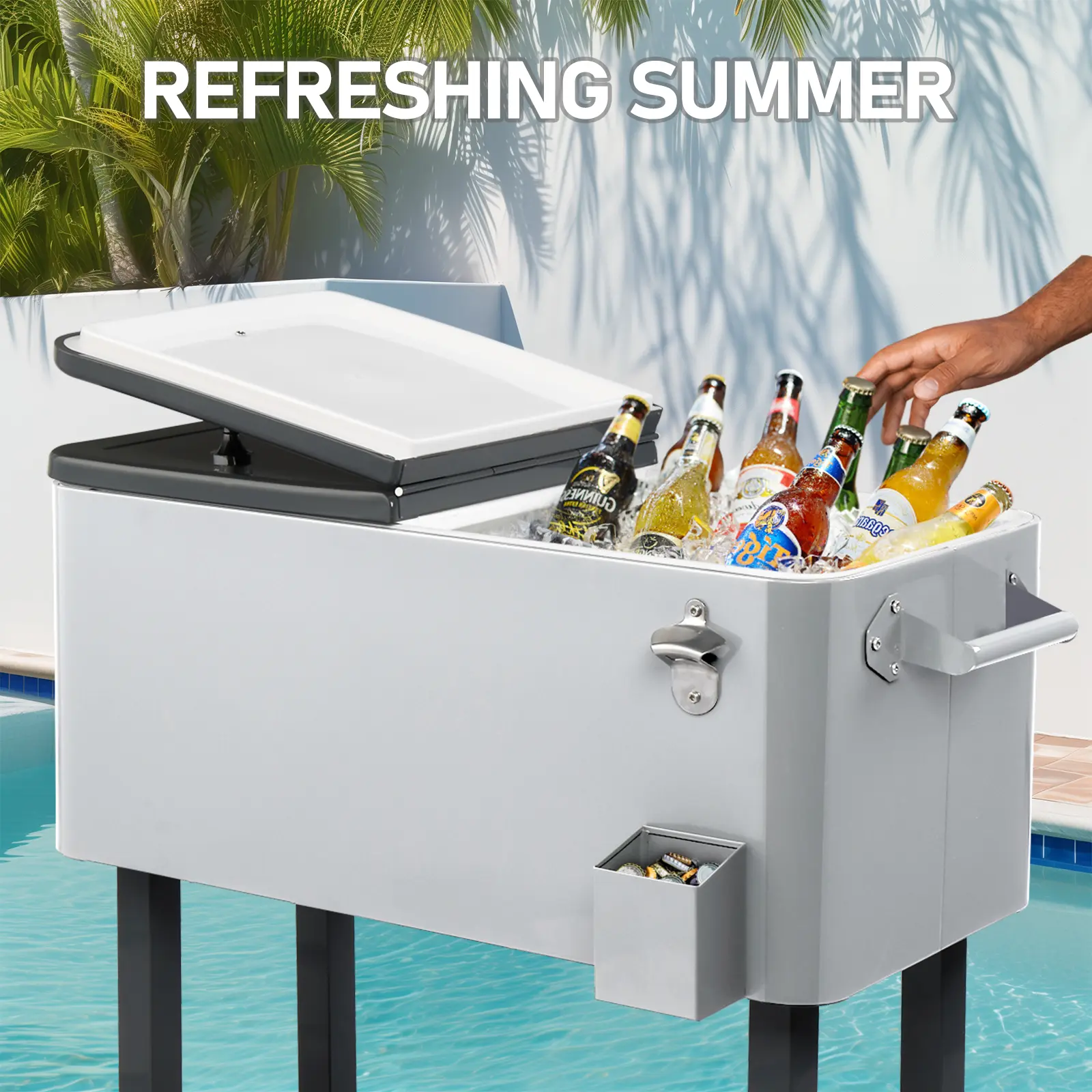 80QT Capacity Iron Cooler with Iron Spray, 430 Stainless Steel Build, Large Size, Bottom Tray, Included Shelf, Cool/Warm Hold, Maintains Freshness Up to 48 Hours Camping Gear Must Haves Multifunctional Outdoor