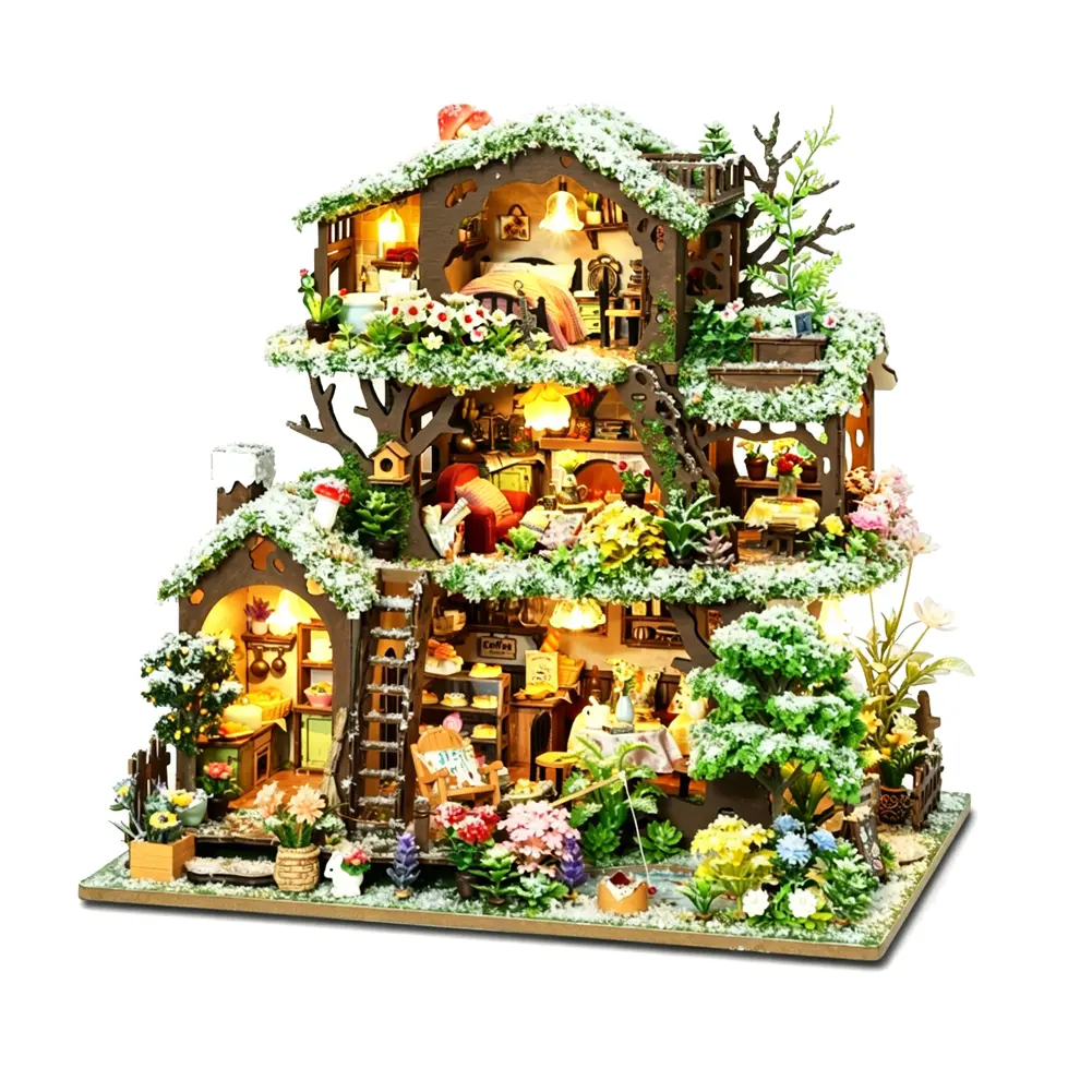 Snowflake Castle Dollhouse Kit - DIY House with Room, Castle Roof & Colors | Handmade-Style Assembly with Pre-Cut Pieces | No Glue Included | Christmas, Birthday, Thanksgiving Gift & Adults | Home Decor Display Model Doll Accessories Gift Wooden Playhouse