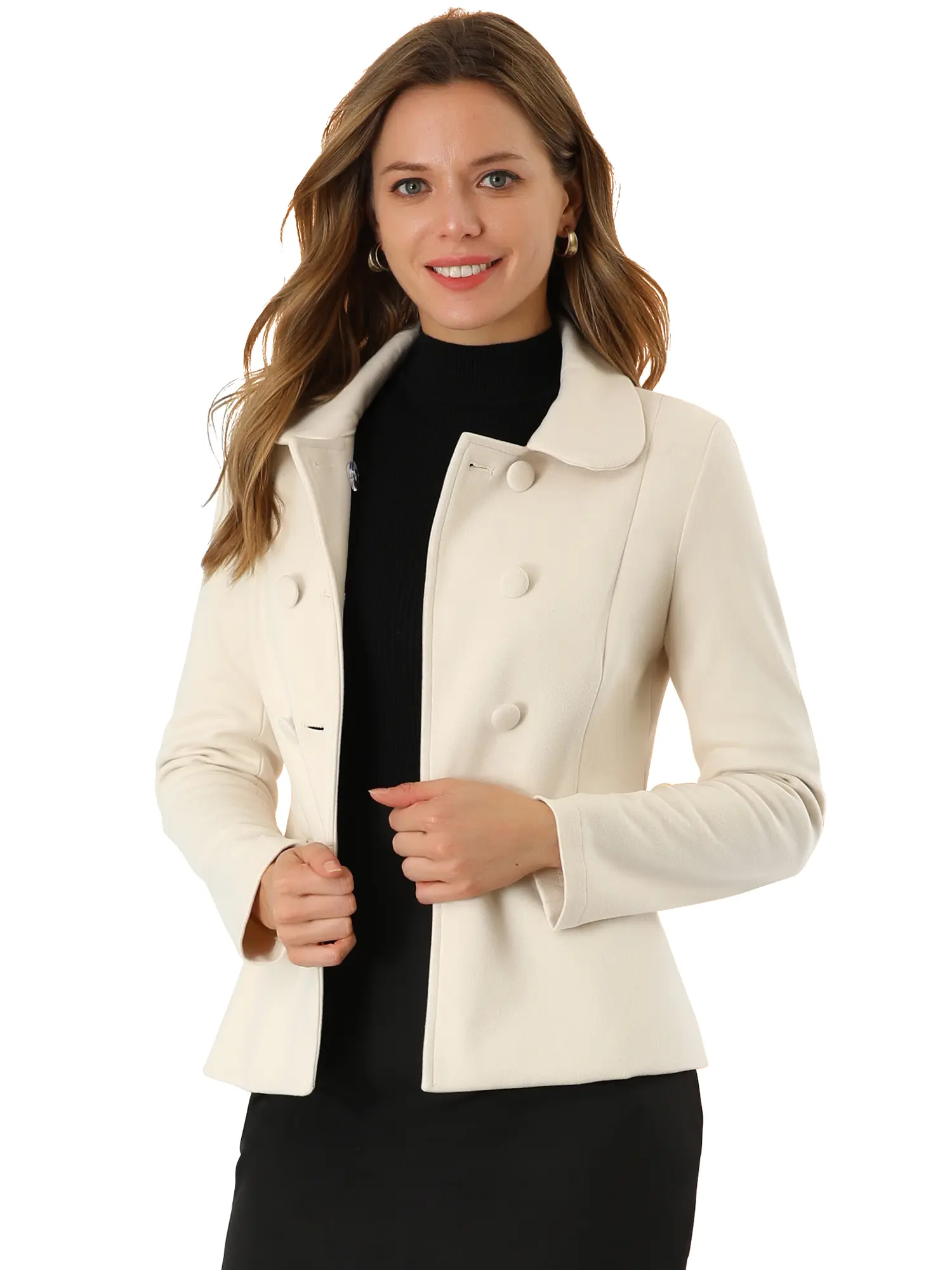INSPIRE CHIC Peter Pan Collar Peacoat Double Breasted Short Coat