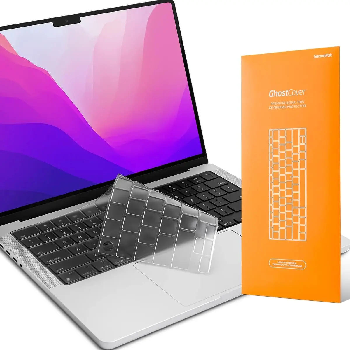 GhostCover   Ultra Thin Keyboard Cover Protector, Compatible with 2025 2024 2023 2022 2021 M4/M3/M2/M1 Pro/Max MacBook Pro 14/16, M4/M3/M2 MacBook Air 13/15,  ANSI Layout, Clear