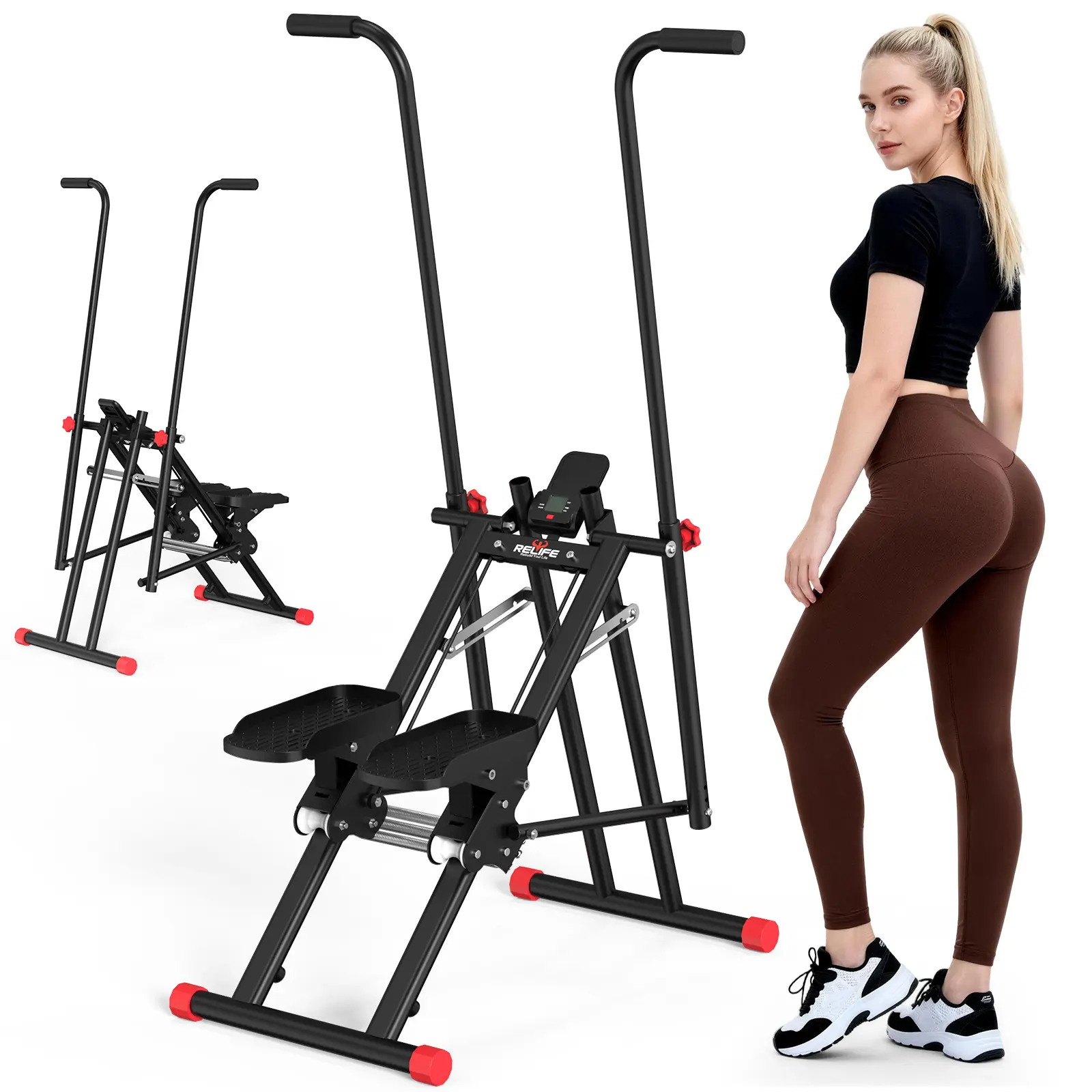 Relife Sports Stair Stepper - New Version Home Gym Silent Vertical Climber with Adjustable Resistance, Extended Step Range, Built-in Tablet Holder, Durable At Home Gym Equipment for Full Body Cardio Workout