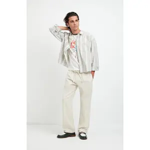 Pacsun Men's Cream Straight Leg Linen Pants