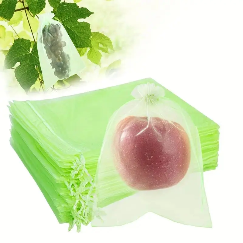 200pcs Breathable Fruit Protection Bags - Insect & Bird Barrier for Grapes, Strawberries, and Garden Plants, Lightweight and Durable Green Netting with Drawstring Closure, Ideal for Pest Prevention and Planting