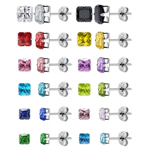 12 Pairs Hypoallergenic Stud Earrings | Surgical Steel CZ Studs Set for Women & Men