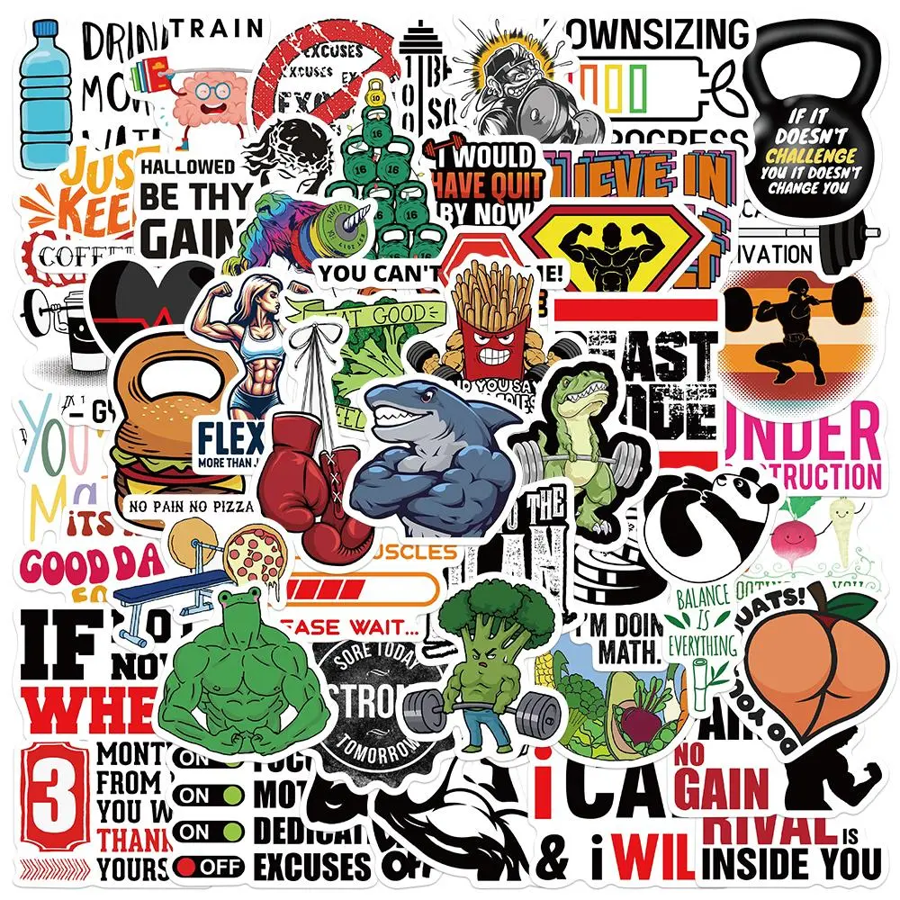 50pcs Creative Fitness Graffiti Sticker Funny Fashion Decal For Phone Laptop Luggage Skateboard iPad Gym Decoration Sticker