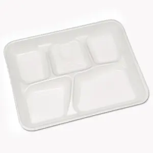 Pactiv YTH10500SGBX Lightweight Foam School Trays, White, 5-Compartment, 8 1/4 x 10 1/2 (Case of 500)