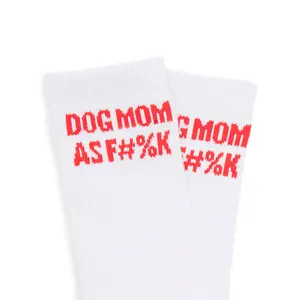 Dog Mom AF Striped Socks - Red
