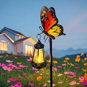 Solar Lights Outdoor Waterproof Butterfly Garden Decor,32.28in Garden Butterfly Stakes with Solar Lights,Birthday Gifts for Women Mom,Metal Decorative Lights for Yard Art Outside Patio Porch Lawn,Garden Decorative Lighting