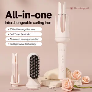 3-in-1 Automatic Curling & Straightening Iron, 28mm/32mm Multi-Size Styler, Dual-Slot Design, 200M Negative Ions, 3-Level Temperature Control, 10s Fast Heat-Up, Ceramic Glaze Coating, Full Anti-Scald Protection, Includes Hair Comb & 2 Clips