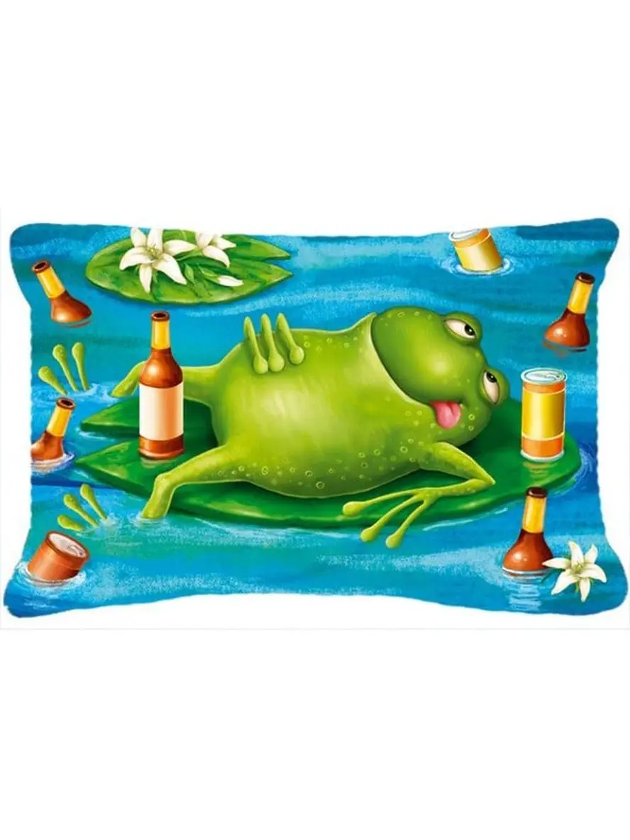 Frog Drinking Beer Fabric Decorative Pillow