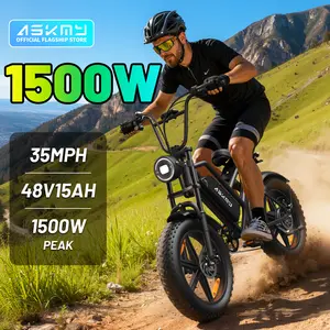 (12 MONTH WARRANTY) ASKMY Electric Mountain Bike with 35 MPH in the pure electric mode, paired with pedal assist;15 Ah battery; 20'' * 4'' fat tires; 7 speed gears; eco-friendly e-bike for adventure lovers, hunting lovers, urban youths on virous terrains