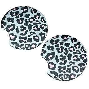 Leopard Cheetah Print Pattern in Gray Black and Pink Round Anti-Slip Car Coasters for Women Car Interior Decoration Accessory Girlie Girl Trendy Cute decor new car gift round car cup holder coaster