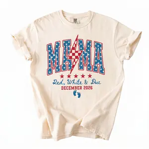 Comfort Colors Custom 4th of July Pregnancy Announcement Shirt, American Mama, Red White and Due, Patriotic Maternity Tee, July Fourth Shirt for Mom to Be - AMBER