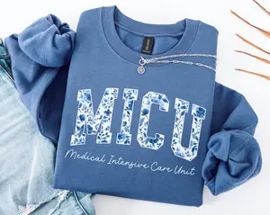 Micu Nurse short-sleeve T-SHIRT Or Sweatshirt , Medical Icu, Medical Intensive Care Unit Nurse, Blue Toile MICU RN Gift, Medical Icu Tech