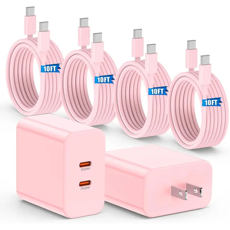 For iPhone 17 Charger Fast Charging,2Pack 40W Dual Port USB C Charging Block & 4Pack 10FT Type C to C Fast Charger Cord for iPhone 16/15 Plus/16 Pro Max