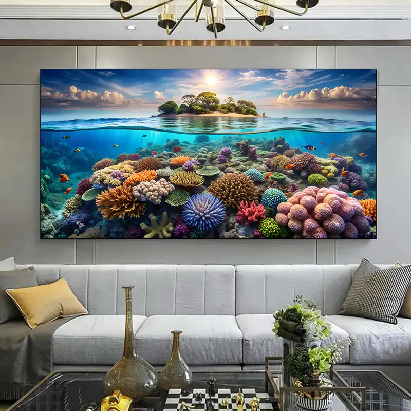 1pc less Modern Tropical Coral Reef Canvas Poster -Vibrant Underwater Scene with Colorful Fish & Coral |     Ideal for Bedroom & Living Room  , Living Room Artwork |   Vibrant Wall Art |   Highquality Print, Coral Reef