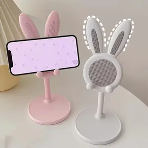 Easter Bunny Phone Stand, Adjustable Phone Holder, Cute Floral Design with Rabbit Ears and Bow, Adjustable Height 0°-90°, Durable Abs Material