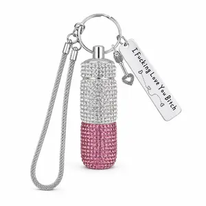 Bling Rhinestone Dual-Compartment Mini Holder Keychain + Funny Quote Keychain – Portable Capsule Case & Statement Charm for Purse, Travel Bag, Vitamins, Mints & Tiny Accessories