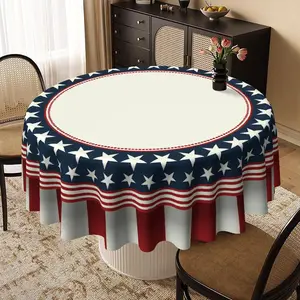 EastJia Made in USA American Flag Tablecloth, Red White Blue with Star Pattern, Reusable Washable Polyester Table Cover for 4th of July, Memorial Day, Labor Day, Patriotic Parties, Picnics & Holiday Decor
