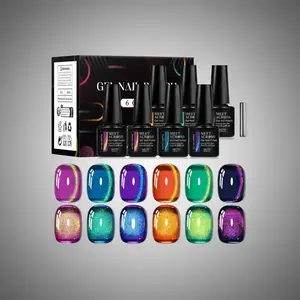 MEET ACROSS 7pcs Colorful Gem Magnetic Gel Nail Polish Set, Nail Art, Clear Amber Jelly Effect Transparent UV LED Cat Eye Gel Polish, Ideal Gift for Women & Girls, High Quality Polish