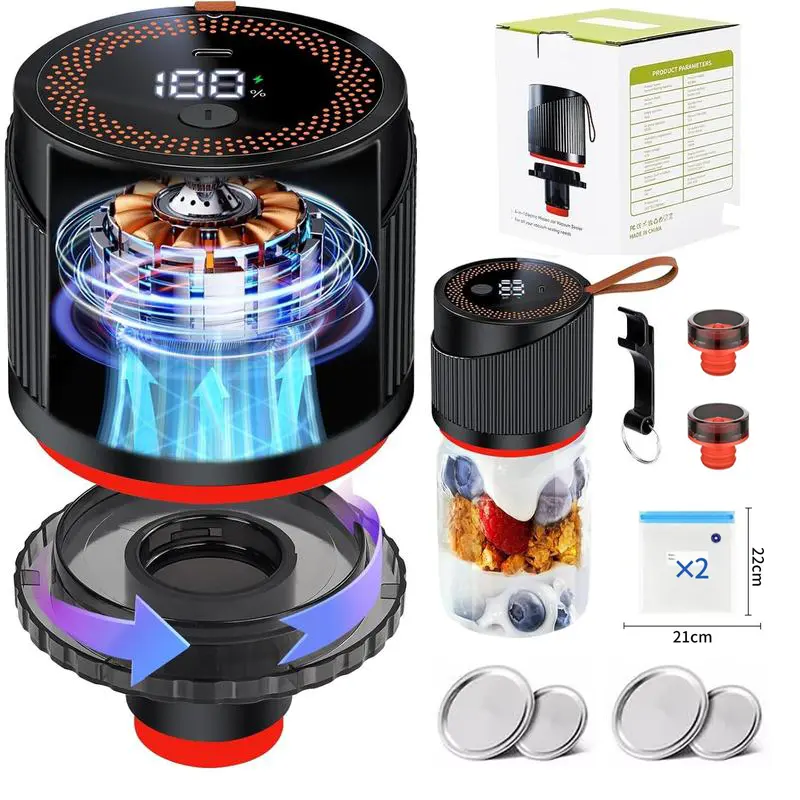 2026 Portable Electric Mason Jar Vacuum Sealer Kit - Airtight Jar Sealers for Wide & Regular Mouth Glass Food Storage Containers - Easy Operation, Firm Seal, Latest Model, Glass Food Storage Containers Jar Sealers