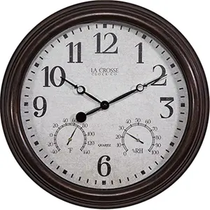 La Crosse 15 in. Wall Clock with Temperature, Humidity Features - Antique Home Decor Clock with Glass, Metal, Plastic Components for Home Supplies, Hanging