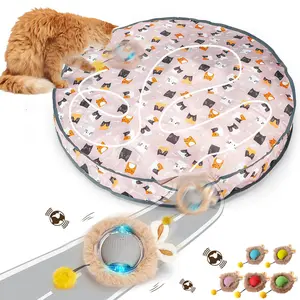 Cat Interactive Toy, Hide and Seek Game Mat with Moving Ball and Automatic Rolling Ball, Indoor Kick Toy for Cats to Bring Endless Fun