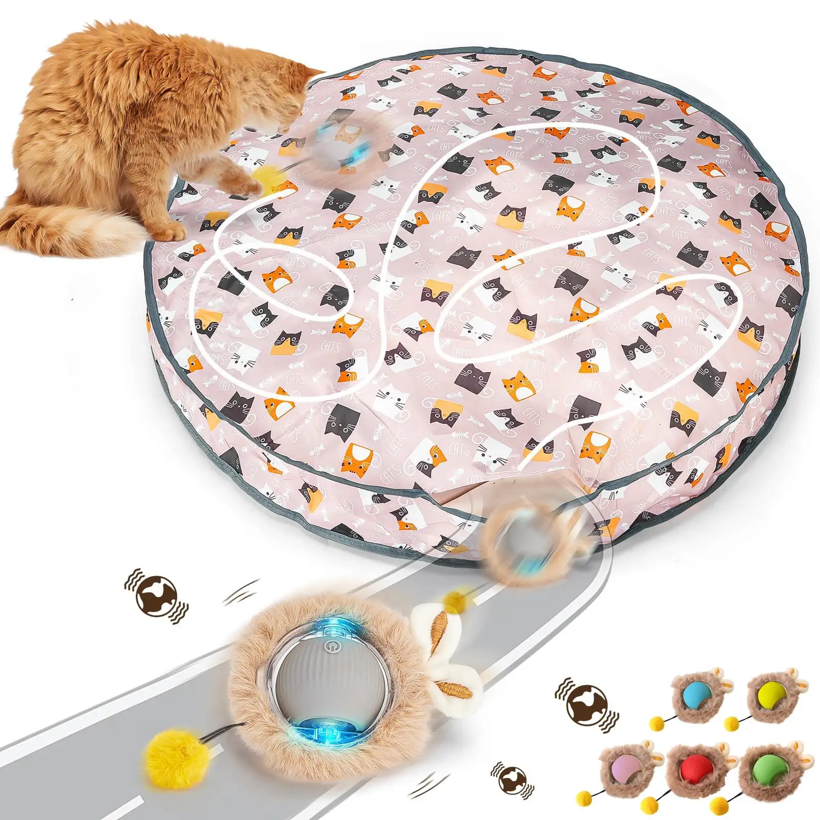 Cat Interactive Toy, Hidden & Seeking Game Mat with Moving Ball, Indoor Interactive Cat Toy, Perfect Cat Kick Toy, Bring Endless Fun