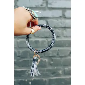 Black Brand Bangle Bracelet Keyring With Tassel