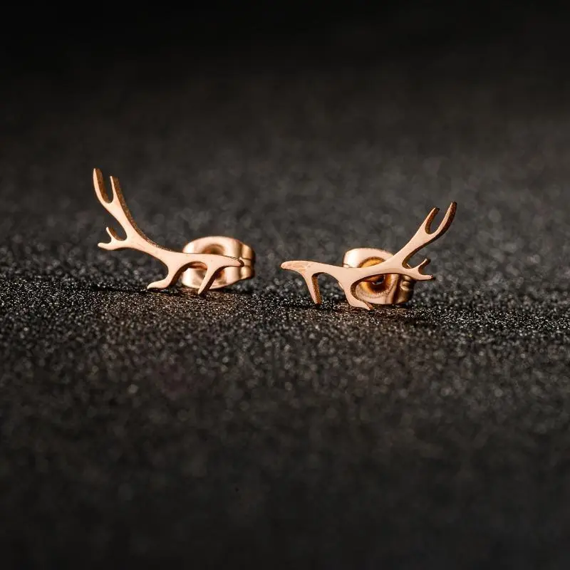 Stainless steel unisex jewelry - minimalist deer antler stud earrings -- everyday for women & men - nature-inspired dainty elegance - year-round versatile accessory