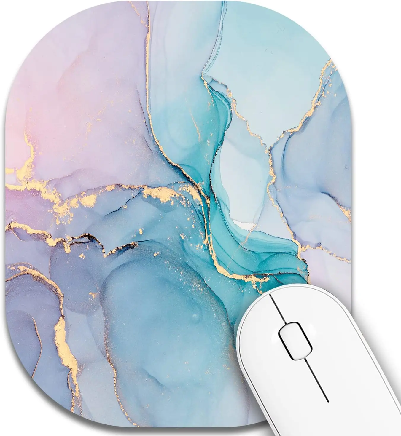Cyan Blue Marble Small Mouse Pad Mini 6 x 7 Inch for Laptop Keyboard Tray Wireless Mouse Home Office Travel with Non-Slip Rubber Base Waterproof Mat No Warranty