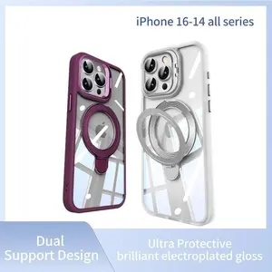 Metal Dual Stand Magnetic Phone case with Camera Stand Magnetic wireless charging for iPhone 16/ 15/ 14/ 13/ 12Pro Max