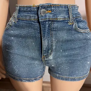 Rhinestone Denim Shorts - High-Waisted with Sparkling Rhinestones for Stylish Comfort