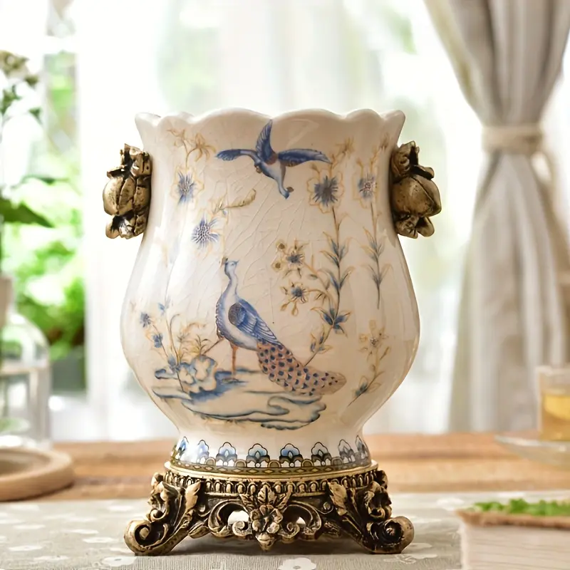 1pc Jindian Blue Flower Ice Crackle Ceramic Vase - Creative Home Decor Ornament - For St Patrick's Day, Easter - Ideal Housewarming, Birthday Gift, Jindian Blue Vase
