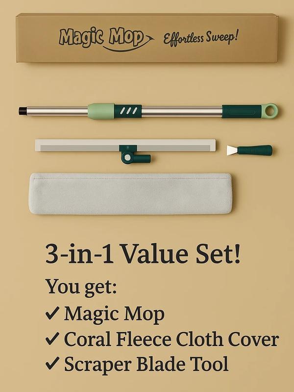 Magic Mop |3-Piece Kit All Surface Sweeper andSqueegee for Wet and Dry Cleaning Dust, Dirt,Liquids, Pet Hair, Tile, Hardwood Floors