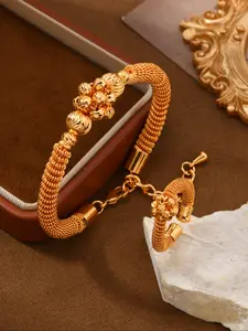 24k Gold Plated Jewelry Set, Snake Bone Chain Flower Bud Copper Wedding Party Accessories, Includes Bracelet Ring, Valentine's Gift