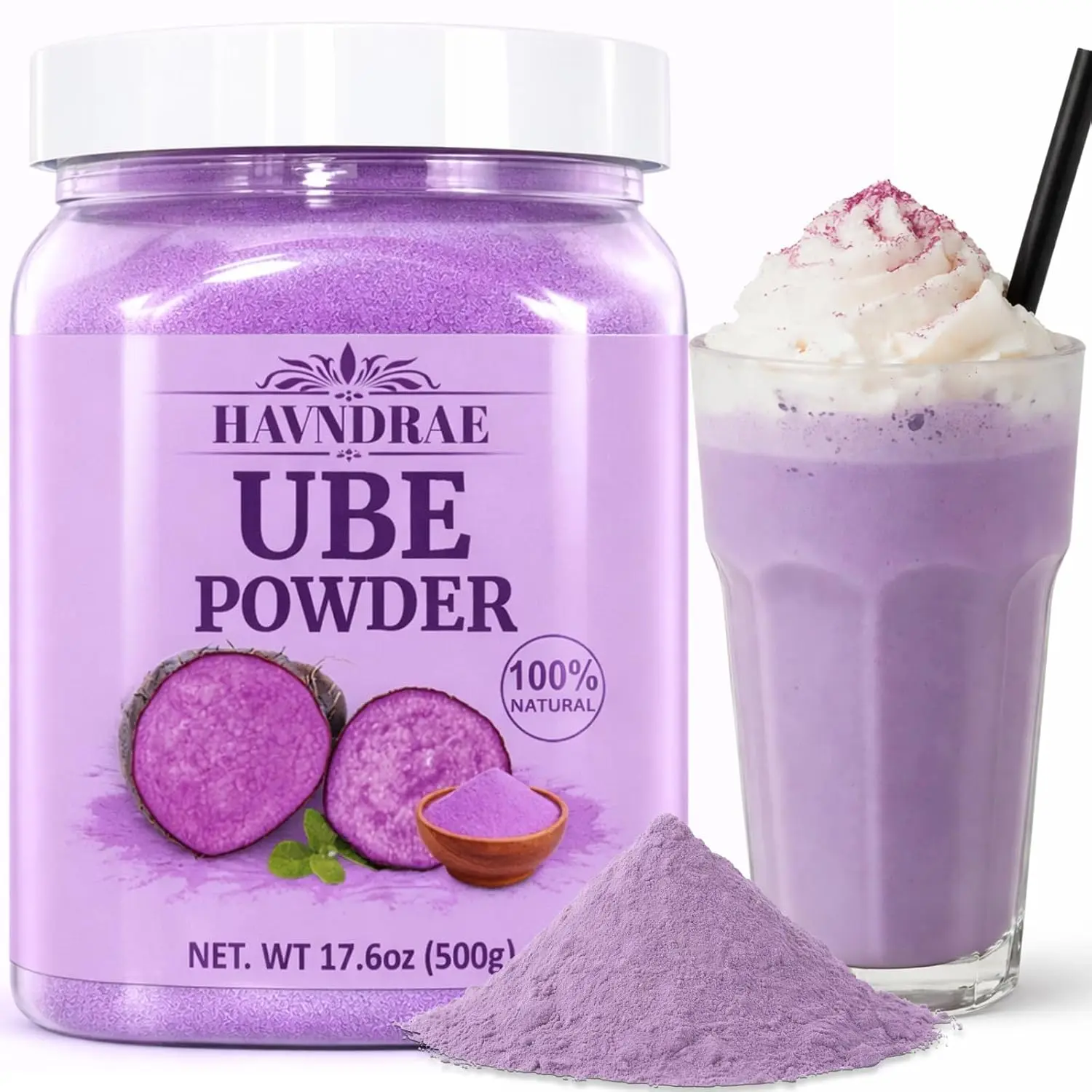 17.6 oz Premium Ube Powder, Pure Purple Yam, 500g Purple Sweet Potato Powder for Natural Food Coloring, Baking, Smoothies & Desserts, No Sugar Added, Vegan