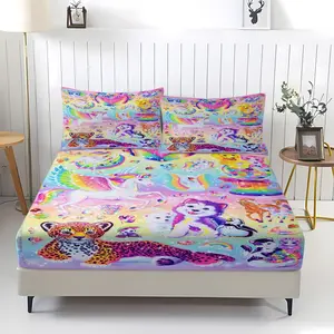 3-piece Cartoon animal sticker pattern fitted sheet, including 1 bed sheet and 2 pillowcases, anti-slip dust cover suitable for bedrooms and guest rooms,perfect for personal use or as a gift