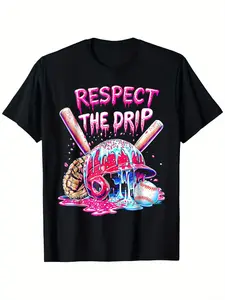 Cool Sport Baseball Home Plate Drip With Sprinkles Drip T-Shirt, Fashionable Cotton Top Short Sleeve, Street Style Short T-shirt, Comfortable Suitable for Men'S T-shirt, Crew Collar T-shirt, Super Soft, Breathable, Moisture Absorbent, Men'S Gift